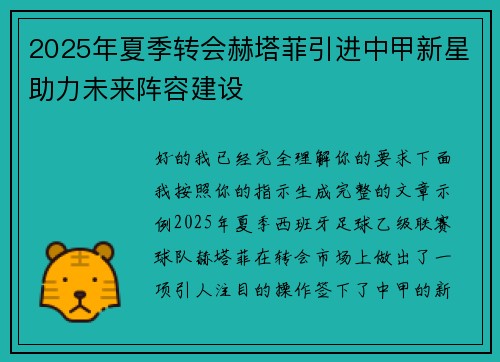 2025年夏季转会赫塔菲引进中甲新星助力未来阵容建设